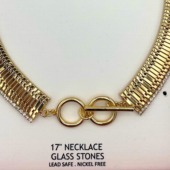 Sincerely Jules Wide Gold Tone 17” Necklace with Glass Stones NWT - Picture 3 of 4